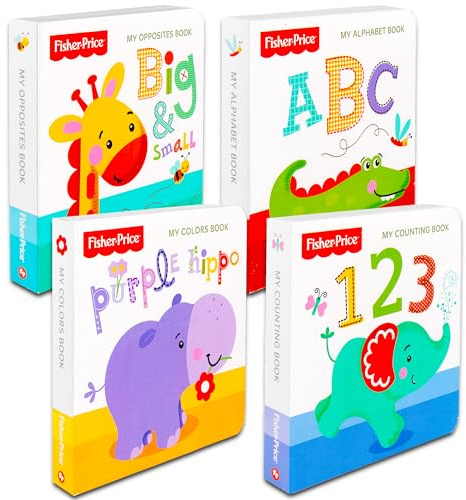 Fisher Price My First Books Set of 4 Baby Toddler Board Books (ABC Book, Colors Book, Numbers Book, Opposites Book)