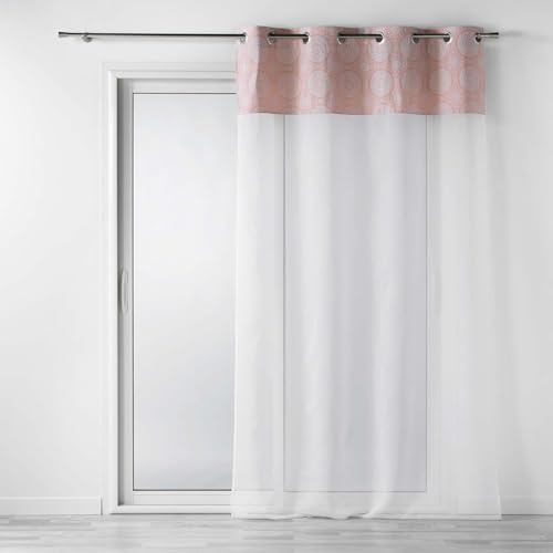 Douceur d'Intérieur, Voilage à Oeillets (140 x 240 cm) Sibel Rose, Voile Sablé avec Top Coton Imprimé