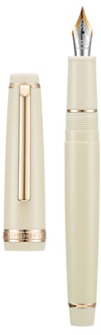 Jinhao 82 Ivory White Acryl Füllfederhalter, Iridium Medium Nib Classic Design Smooth Writing Pen with Ink Converter (Gold Trim)