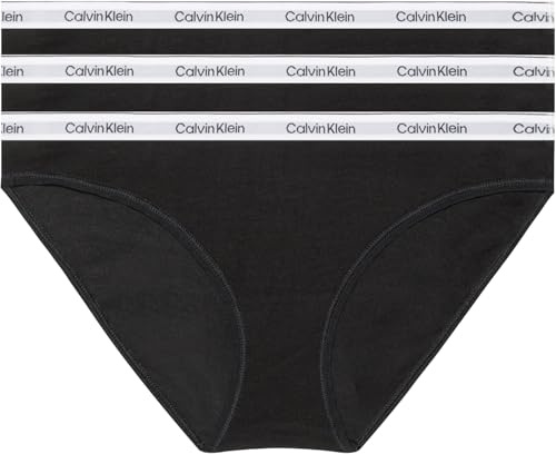 Calvin Klein Braguitas Tipo Bikini Pack de 3 Mujer Algodón elástico, Negro (Black/Black/Black), S