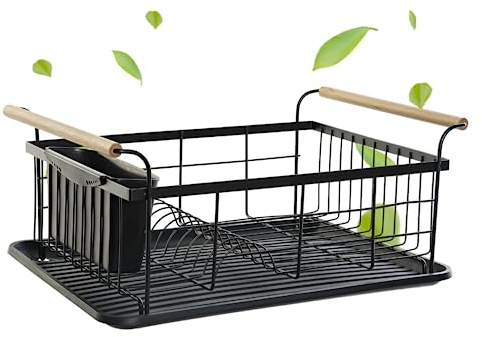 Solty - Escurreplatos Acero Inoxidable Blanco - Escurridor de Platos sobre Fregadero con Bandeja de Goteo y Colector de Cubiertos - Escurreplatos Firme y Duradero para Cocina (Negro)