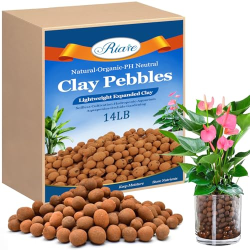 Riare Guijarros de arcilla expandida orgánica de 14 libras para plantas, bolas de Leca natural de 4 mm a 16 mm, piedras de arcilla hidropónica, agregado ligero para plantas de interior, cultivo