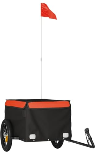vidaXL Lastenanhänger, Anhänger für Fahrrad, Fahrradanhänger mit Deichsel Sicherheitsflagge, Transportanhänger, Schwarz Orange 30kg Eisen