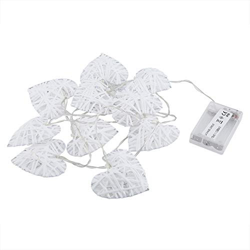 RvSky Cadena de Luces de Ratán en Forma de Corazón de 10 LED, Cadena de Luces Vintage en Forma de Corazón, Esfera Decorativa de Ratán en Forma de Corazón, Adecuada para Patio, Boda, Jardín
