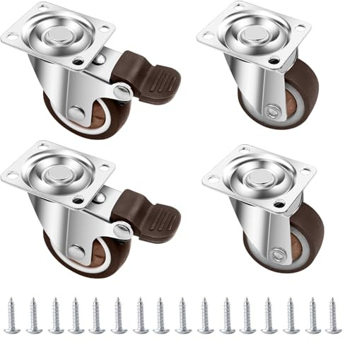 Lectorias 4 Roulettes pour Meubles 50 mm, Roulette Charge Lourde Fixe avec Frein, Roulettes Pivotantes à 360 Degrés Meuble, Roue de Meuble Exterieur Silencieuses de Caoutchouc con 16 Vis