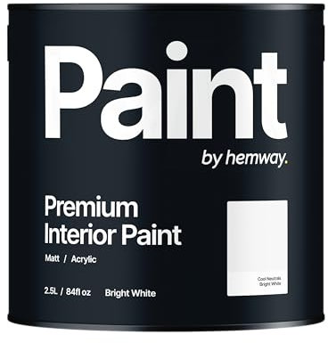 Hemway - Premium Interior Paint - Bright White 2.5 L | Indoor Matt Finish, Acrylic & Water-Based Emulsion | Quick Dry & High Coverage for the Kitchen, Bathroom & Bedroom