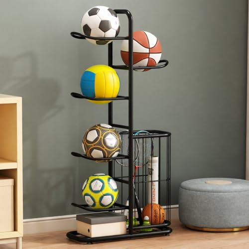 MLUPODY Ball Aufbewahrung – Stehende Ballhalterung aus Stahl für Basketball, Fußball & Volleyball – Robuster Ballständer mit Ballhalter für Innen- und Außenbereiche