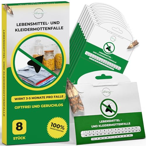 Jalawango 2in1 Mottenfalle Lebensmittel & Kleidermotten [8 STK]| Effektiv & langanhaltend (3-5 Monate)| Kleidermottenfalle Lebensmittelmotten-Falle Mottenschutz gegen Motten f. Kleiderschrank Küche