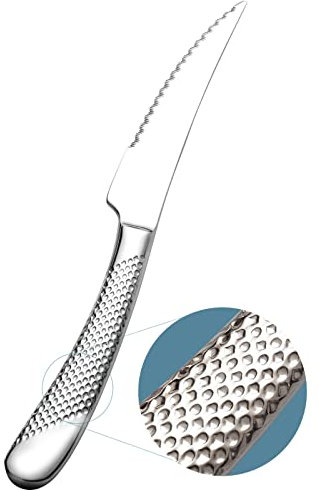 Xideman® Cuchillo Sierra 2 en 1 Ultraafilado para Carne y Mesa, 6 Piezas Cuchillos carne/chuleteros, Acero inoxidable de alto carbono, Mango macizo martillado, Aptos lavavajillas (Plata)