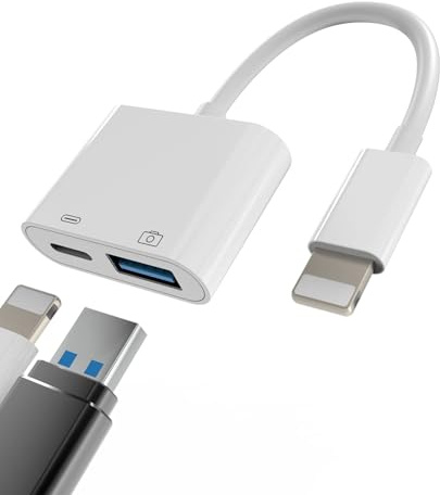 Lightning to USB Adapter for iPhone 14 13 OTG Cable(2in1) for Apple iPad Camera Aux Jack Splitter Card Reader Port Charger Adaptor Flash 3.0 Charging Connector Keyboard Digital Drive Converter Dongle