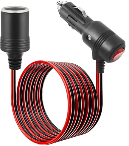 Cable Alargador para Encendedor de Cigarrillos de 4 Metros con Interruptor – Tomacorriente para Auto 12V/24V, Adaptador Resistente al Polvo 16 AWG con Fusible de 15A, para Moto, Barco, Coche y Camión