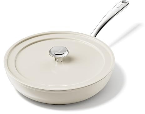 Redchef Ceramic Frying Pan 28cm with Lid, Nonstick Frying Pan, Saute Pan 11 inch Cooking Cookware with Stay Cool Handle for Induction, PTFE & PFAS & PFOA Free, Dishwasher/Oven Safe (Beige)
