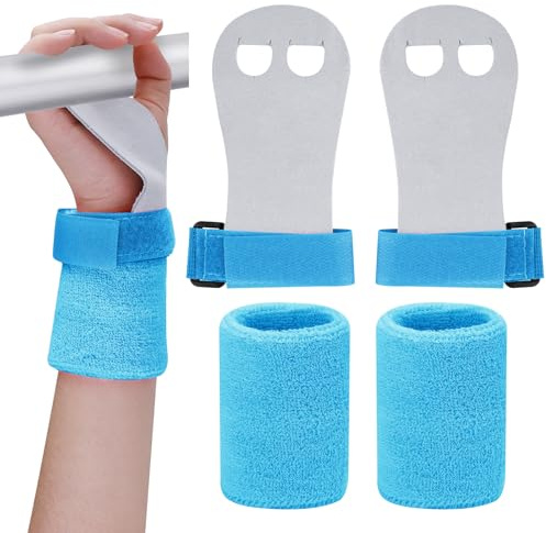 Abeillo 2 Gymnastics Grips Wristbands Sets for Girls Youth Kids, Gymnastic Hand Grips Gymnastic Bar Palm Protection and Wrist Support Sports Accessories for Kids Workout and Exercise (Blue, S)