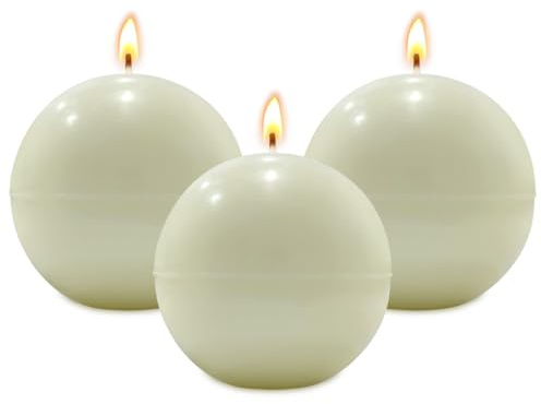 3-Pack 3×3 Inches Ivory Scentless Ball Pillar Candles – Elegant Decor for Home, Events & Celebration