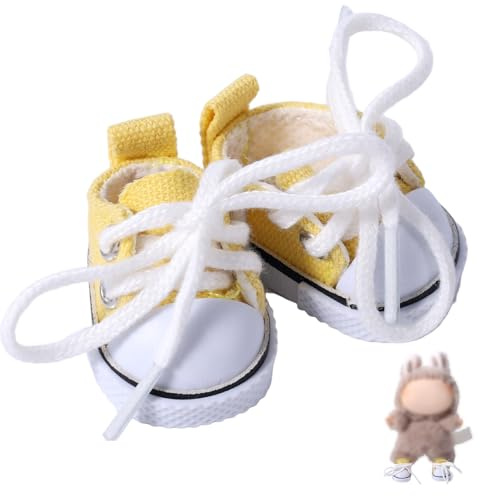 Mikovivi Scarpe Mini per Bambole, Scarpe in Tela Gialla Accessori Carini Delicati per Outfit Adatti Vestiti Bambole 15/17cm Set Ricambio