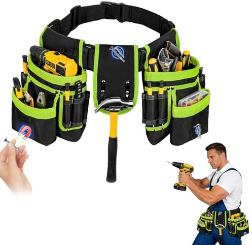 Cintura porta attrezzi Borsa da Cintura Con 26 tasche, Borse Porta Attrezzi Magnetiche per Uomo, Borse da Cintura Rimovibili Borsa Porta Attrezzi (Cintura porta attrezzi con 26 tasche verde)