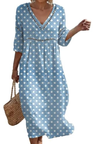 Summer Dresses for Women UK Bohemian 3/4 Sleeve Print Dresses Casual Loose Fit Boho Dress Breathable Comfortable Friendly Elegant Style Holiday Beach Travel Everyday Wear