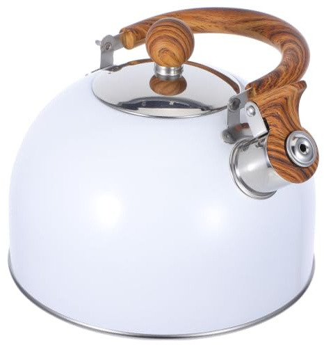 PRETYZOOM Hervidor de Silbato de Acero Inoxidable Blanco Capacidad 2.5l, Mango Plegable y Diseño Seguro que Evita Quemaduras para Cocina y Hogar