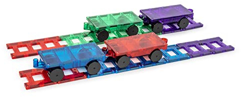 Playmags 20 pezzi Trenino: Ora con forti magneti, robusto, super resistente con Vivid Clear Color Tiles