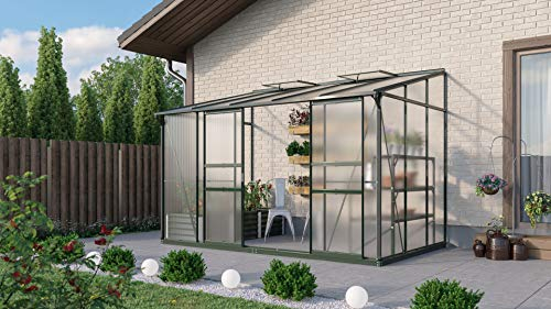 Gartenwelt Riegelsberger Anlehngewächshaus Ida - Ausführung: 6500 HKP 4 mm dunkelgrün, Fläche: ca. 6,5 m², mit 2 Dachfenster, Sockelmaß: 1,90 x 3,17 m