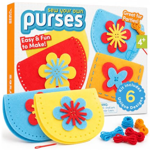 Serabeena Sew Your Own Purses - Sewing Kit for Kids - Felt Crafts for Kids - Sewing Ages 4-8 Plus - Felt Kit - Helps Develop Fine Motor Skills - DIY Kits with 6 Purses & Accessories