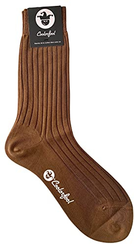 COOLORFOOL Chaussettes homme femme fil d'écosse de luxe - fines et douces - 100% coton marron noisette T43/45