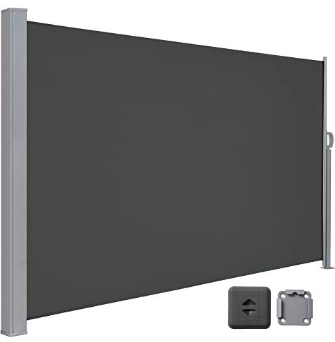 LARMNEE Toldo Retráctil, Pantalla de Privacidad, 200 x 350 cm, Resistente a la Intemperie y al Viento, con Soporte de Suelo, para Balcón, Jardín, Terraza y Piscina, Gris Ahumado EGY2035TBP02