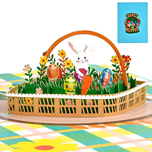 Dereine Osterkarte, 3D Pop up Grußkarte, 3D Osterkarte, Happy Easter Card mit Umschlag, Hase im Osternest, Ostereier, DIY Grußkarte, 3D Klappkarte Ostergeschenk & Geschenkkarte