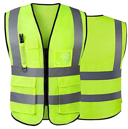 AKEIVN Sicherheitswesten Warnweste Reflektierende Weste mit 5 Taschen, Reißverschluss vorne Arbeitsweste-Unisex