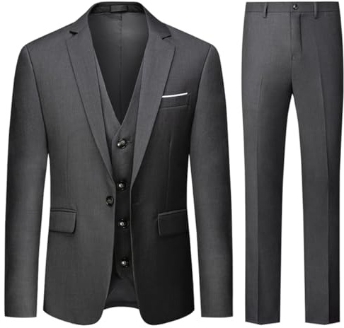 Allthemen Traje para Hombre Boda 3 Piezas Slim Fit Trajes de Esmoquin Un botón Color sólido Chaqueta Formal para Hombre Chaleco y Pantalones Gris M