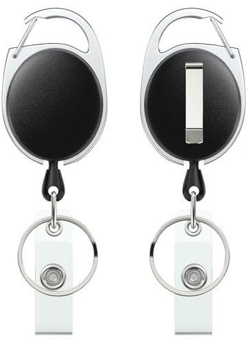 Uniclife 2 Pack Carrete Retráctil para Porta Insignias Llavero Retráctil Resistente Carcasa de ABS Resistente con Bobina de Resorte de Acero Inoxidable 60 cm Cuerda de Nylon Mosquetón Clip y Llavero
