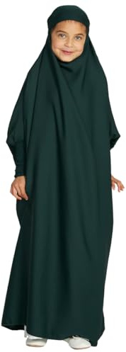 IDOPIP Muslim Girl Abaya Dress Baya Dubai Arabian Jilbab Skirt Long Sleeve Modest Islamic Islamic Eid Ramadan Prayer Clothes Dark Green 12-13 Years