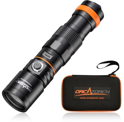 ORCATORCH DC710 Tauchlampe LED 3000 Lumen, USB Typ-C Direct-Charge Tauchen Taschenlampe mit 6° schmalem Strahl, IP68 wasserdichte Nacht Unterwasser Licht 150M Waterlamp Taschenlampe