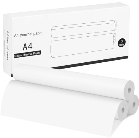 3 Rollen Thermopapier, schnelltrocknend, A4, für tragbaren Drucker A4, GuKKK Thermopapier, Weiß, Thermodruckpapier, ohne Tinte (ca. 75 Blatt)
