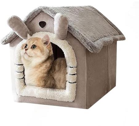Voarge Letto per grotta di gatto, interno per casa, letto pieghevole, per cani, con cuscino rimovibile, impermeabile, caldo, resistente alle intemperie, per gatti, cani, M
