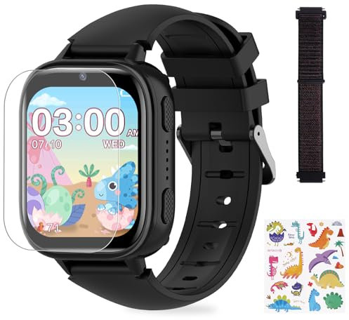 OKYUK Kinder Smartwatch mit Anruffunktion, Smartwatch Kinder mit 31 Puzzlespielen und 15 Hörbüchern, Multifunktionale Smartwatch für Kinder (Schwarz)