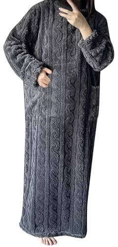 YOSUWOAI Robe d'intérieur pour femme - Longueur genou - Longue chemise de nuit en polaire - Pyjama d'hiver en peluche - Vêtement de nuit moelleux et chaud - Couleur unie - Avec poches - Confortable