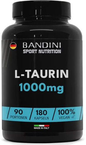 Bandini® Integratore Taurina Senza Magnesio Stearato, 180 Capsule da 1000mg per Dose, Taurine Pura Polvere Vegan Alto Dosaggio (3 Mesi), Aminoacidi Essenziali Pre/Post Workout, L-Taurina 1000 mg