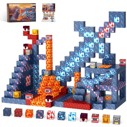 Magnetische Bausteine Plus 100 Teile, Magnetisches Spielzeug Blöcke, Build Mine Magnete Welt World Set, STEM Montessori Spielzeug, Konstruktion für Jungen und Mädchen im Alter von 3-8