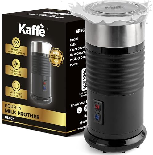 Kaffe 4-in-1 Electric Milk Frother & Steamer (4oz) - Non Stick Coating - Warm and Cold Milk Frothing Pitcher for Silky Foam - Barista Tool for Lattes, Macchiatos & Cappuccinos