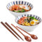Lot de 2 Bol de Ramen en Céramique, 1200ml Bols à Soupes et à Céréales, Bol à Japonaise avec Baguettes et Cuillère, Cadeau Créatif Bols à Ramen pour Micro-Ondes,pour Salade de Fruits légumes Nouilles