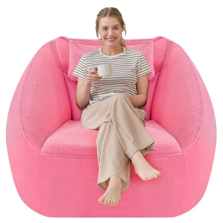 HABUTWAY Inflatable Bean Bag Chairs for Adult Blow up Chair Portable Inflatable Bean Bag Couch w/Electric Air Pump,Handle & Side Pocket for Movie Night Reading Gaming Living Room - Dark Pink