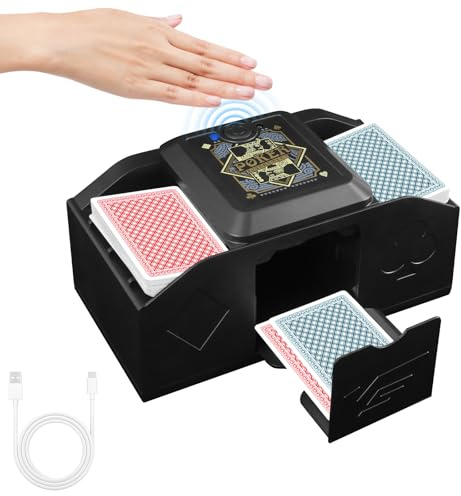 Barajador de Cartas Automático, Barajador de Cartas con Detección de Gestos, Mezclador de Cartas de 1 a 2 Barajas, USB/eléctrica pilas, Bajo Ruido Card Shuffler para Cartas Uno, Poker, Skip Bo, Skyjo