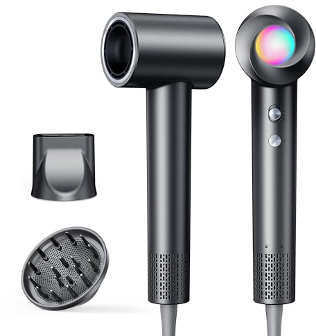 Haokoo Asciugacapelli Ionico Alta Velocità 150.000 RPM - Phon Capelli Professionale Leggero 365g, Asciugatura Rapida con Termo-controllo, 8 Temperature con Diffusore, Casa e Viaggio