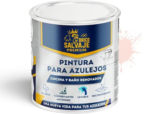 BRICOSALVAJE Pintura para Azulejos de Baño y Cocina SATINADO Premium, alta resitencia, lavable, fácil aplicación (SEDA, 0,75 Litros)