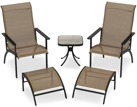 GIANTEX Ensemble de Salon de Jardin, 2 Chaises Adirondack en Teslin avec 2 Repose-Pieds, Table d’Extérieur, Cadre en Métal, Ensemble de Meuble de Jardin pour Balcon, Bord de Piscine