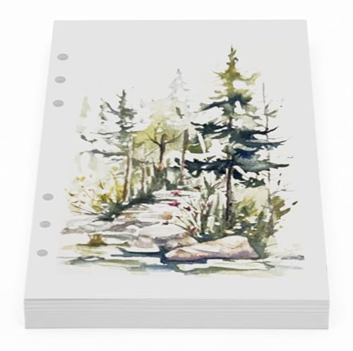 Wanderings Papier Aquarelle A5 – 300 GSM Recharge À 6 Anneaux – 8 1/4 X 5.6 – Feuilles Épaisses Blanches Non Lignées – Compatible Avec Filofax A5, 6 Trous – 30 Feuilles Aquarelle
