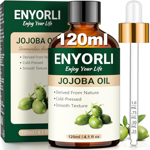 ENYORLI Aceite de Jojoba 120ml Extraído por Prensado en Frío Suave e Hidratante Equilibra la Grasa y la Humedad del Rostro Nutre el Cuerpo y es Adecuado para el Cuidado Diario del Cabello