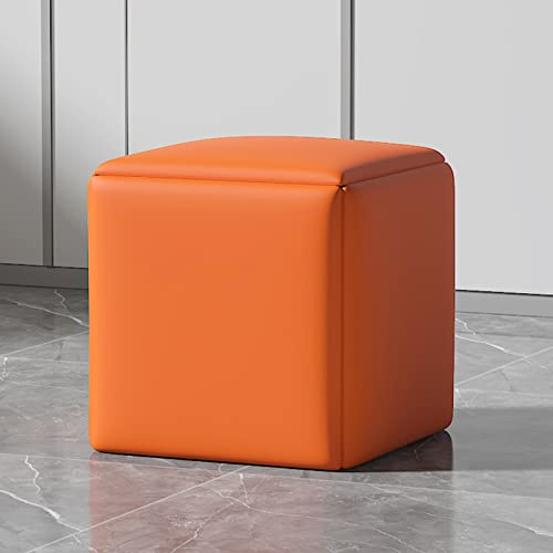 Nesting Cube Chair - Faux Leather Square Bench with Swivel Casters for Living Room and Dining Room - Stackable Foot Stool (Orange 45CM/17.7INCH)
