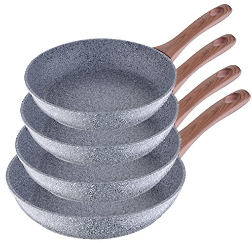 San Ignacio Granito - Set de 4 sartenes (20-24-26-28 cm), alumino forjado antiadherente, apto para todo tipo de cocinas incluido inducción